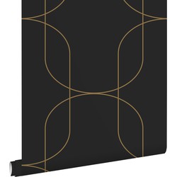 ESTAhome behang geometrische vormen zwart en goud - 50 x 900 cm - 139652