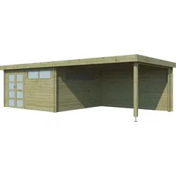 Woodlands blokhut modern met overkapping en dakisolatie, geïmpregneerd, 815 x 385 cm