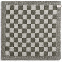 Knit Factory Gebreide Keukendoek - Keukenhanddoek Block - Ecru/Khaki - 50x50 cm
