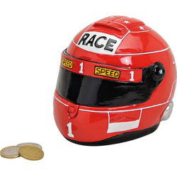 Spaarpot motorhelm rood, gemaakt van poly, 14x11x11 cm