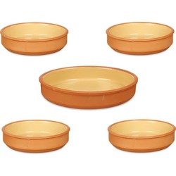 Set 5x tapas/creme brulee schaaltjes - terra/geel - 4x 16 cm/1x 23 cm - Snack en tapasschalen