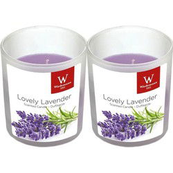 Trend Candles Geurkaars - 2x - in glas - Lavendel aroma - 8 uren - geurkaarsen