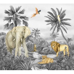 Sanders & Sanders fotobehang jungle dieren grijs - 3 x 2,7 m - 601186