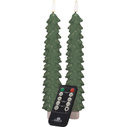 Dinerkaars kerstboom wax led 3d vlam op batterij met afstandsbediening 2 stuks h23 cm jade groen