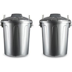 Plasticforte Afvalemmer met deksel - 2x - zilver - 21L - kunststof - 42 cm - Prullenbakken