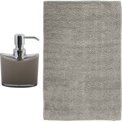 MSV badkamer droogloop mat/tapijt - Sienna - 40 x 60 cm - bijpassende kleur zeeppompje - beige - Badmatjes