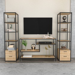 TV Meubel Set Robbins Black Zwart Eik Melamine 198x160x39 cm