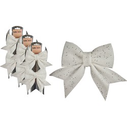 6x stuks kerstboomversieringen kleine ornament strikjes/strikken witte glitters 14 x 12 cm - Kersthangers