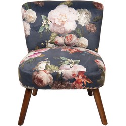 Clayre & Eef Fauteuil  51x61x77 cm Grijs Beige Hout Textiel Rechthoek Bloemen Woonkamer stoel