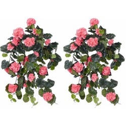 2x Roze geranium hangplant kunstplanten 70 cm - Kunstplanten