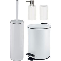 Spirella Badkamer accessoires set - WC-borstel/pedaalemmer/zeeppompje/beker - ivoor wit - Badkameraccessoireset