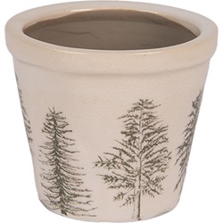 Clayre & Eef Bloempot Ø 8x7 cm Beige Keramiek Dennenbomen