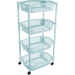 Keuken opberg trolleys/roltafels met 4 manden 86 cm lichtblauw - Opberg trolley