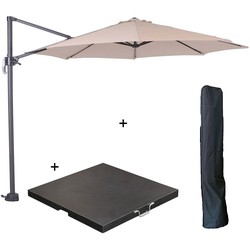 Garden Impressions Hawaii zweefparasol S Ø300 - donker grijs/ecru met 60 kg parasolvoet en parasolhoes