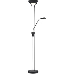 Moderne vloerlamp 50/50/180cm - dimbare staande lamp met flexibele leeslamp - Zwart - LED geintegreerd - geschikt voor woonkamer, slaapkamer en thuiskantoor