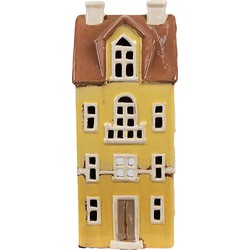 Clayre & Eef Waxinelichthouder Huis 11x9x25 cm Geel Bruin Keramiek Theelichthouder