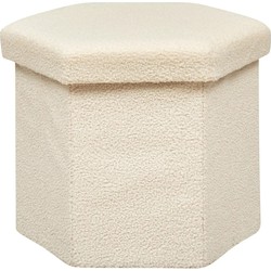 Atmosphera Poef/krukje/hocker Jako - Opvouwbaar/Opslag box 60L - ivoor wit - D40 x H38 cm - Poefs