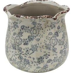 Clayre & Eef Bloempot  Ø 18x17 cm Beige Grijs Keramiek Rond Bloemen Bloempot binnen