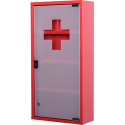4goodz Medicijnkastje EHBO-kastje met slot RVS 12x30x60 cm - Rood