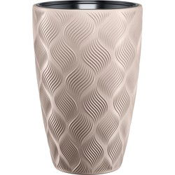 Form Plastic Plantenpot/bloempot Flow - kunststof - beige - D30 x H48 cm - met binnenpot - Plantenpotten