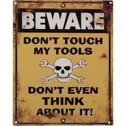 Clayre & Eef Tekstbord  20x25 cm Geel Ijzer Beware Wandbord