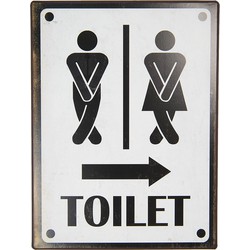 Clayre & Eef Tekstbord  26x35 cm Wit Zwart Metaal Rechthoek Toilet Wandbord