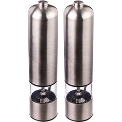 Set van 2x stuks electrische pepermolens RVS zilver 23 cm - Peper en zoutstel