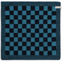 Knit Factory Gebreide Keukendoek - Keukenhanddoek Block - Zwart/Ocean - 50x50 cm