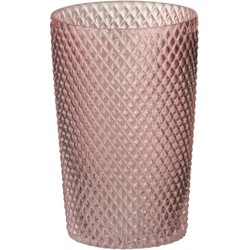 J-Line Vaas Cilinder Hoog Glas Geribbeld Roze - Small