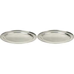 2x RVS serveer/barbecueschaal 40 cm - Serveerschalen