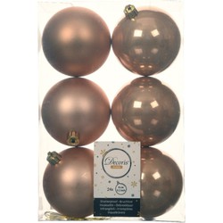 24x stuks kunststof kerstballen toffee bruin 8 cm glans/mat - Kerstbal