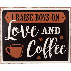 Clayre & Eef Tekstbord  25x20 cm Zwart Bruin Ijzer Love and coffee Wandbord