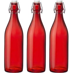 Bormioli rocco set van 6x stuks weckflessen rood beugeldop glas van 1 liter - Weckpotten