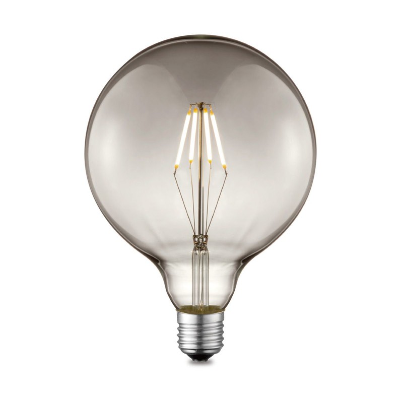 Edison Vintage LED filament lichtbron Carbon - Rook - G125 Global - Retro LED lamp - 12.5/12.5/17cm - geschikt voor E27 fitting - Dimbaar - 4W 120lm 1800K - warm wit licht - 