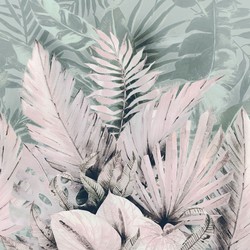 Komar fotobehang Palmiers Tropicaux roze en groen - 250 x 250 cm - 611193