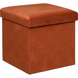 Atmosphera Poef/krukje/hocker Amber - Opvouwbare opslag box - fluweel Terracotta - D38 x H38 cm - Poefs