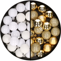 40x stuks kleine kunststof kerstballen goud en wit 3 cm - Kerstbal