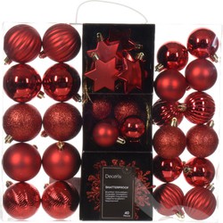 Decoris kerstballen en kersthangers - 40x - kunststof - rood - mix - Kerstbal