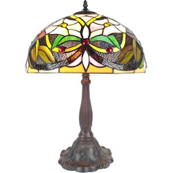 LumiLamp Tiffany Tafellamp  Ø 41x58 cm  Beige Groen Kunststof Glas Bloemen Tiffany Bureaulamp