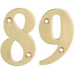 AMIG Huisnummer 89 - massief messing - 5cm - incl. bijpassende schroeven - gepolijst - goudkleur - Huisnummers