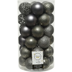37x stuks kunststof kerstballen antraciet (warm grey) 6 cm mat/glans/glitter - Kerstbal