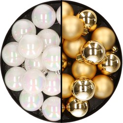 32x stuks kunststof kerstballen mix van parelmoer wit en goud 4 cm - Kerstbal