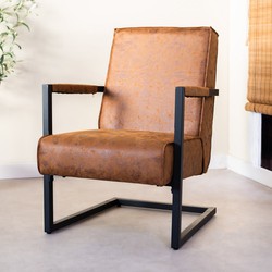 Industriële leren fauteuil cognac Tiger