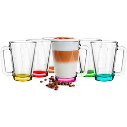 Glasmark Theeglazen/koffie glazen met gekleurde basis - transparant glas - 12x stuks - 300 ml - Koffie- en theeglazen