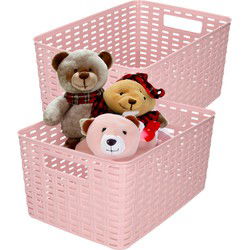 Plasticforte Opbergmand - 2x - Kastmand - rotan kunststof - oud roze - 18 Liter - 29 x 39 x 20 cm - Opbergmanden