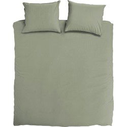 DoubleDry Dekbedovertrek 100% Percal Katoen - Eenpersoons 140x200/220 cm + 1 Kussensloop - Zacht, Ademend en Huidvriendelijk - Oud Groen