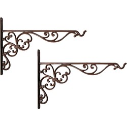 Esschert Design Muurhaak met sierkrullen - 2x - bruin - 35 x 25 cm - Plantenbakhaken