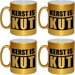 Set van 4x stuks kerst is kut cadeau gouden mokken/bekers Kerstmis 330 ml - Bekers