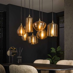 Hoyz Collection - Hanglamp 4+3 Stripe Glass Horizontal - Amberkleurig Glas