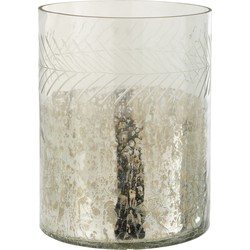 J-line - Windlicht Klassiek Crackle Glas Transparant/zilver Large - 21.5x21.5x27cm